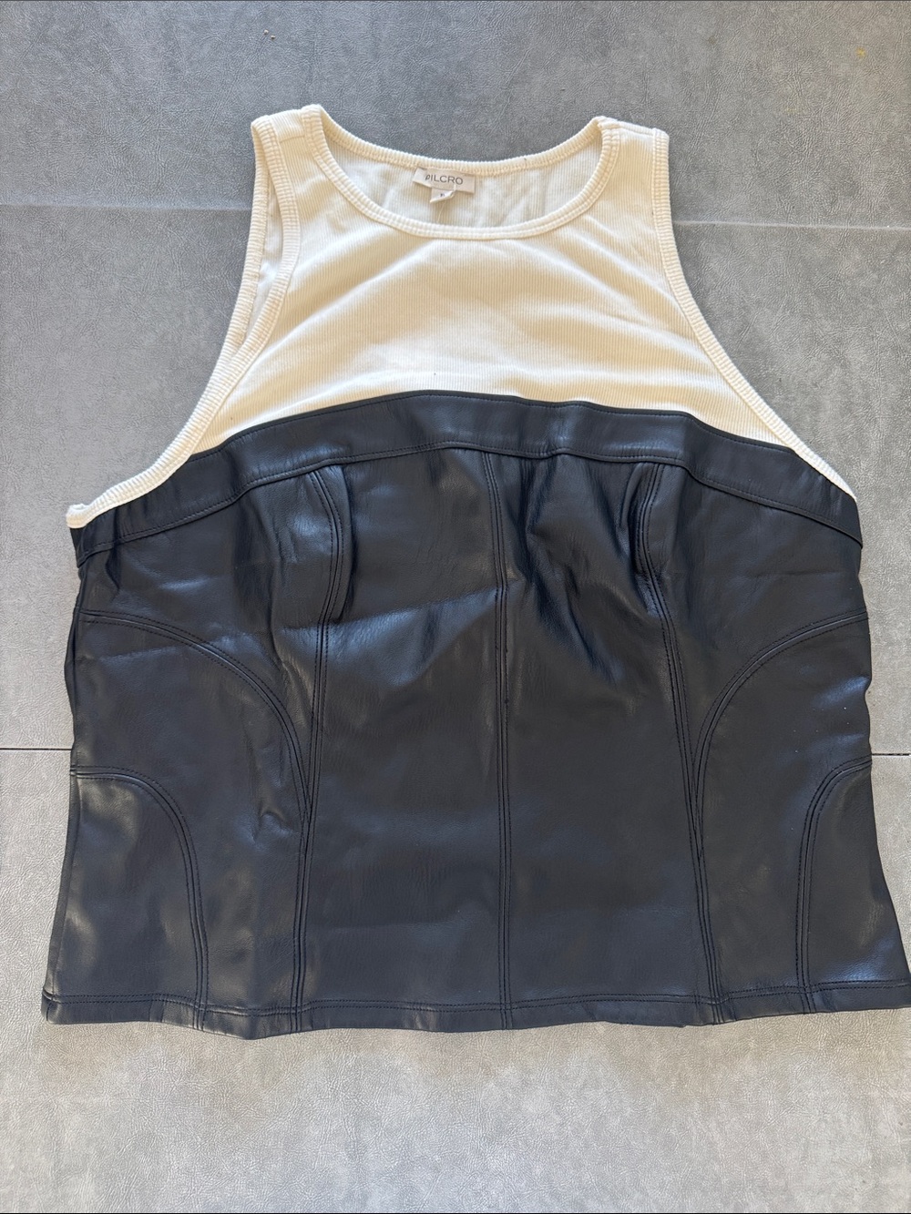 Pilcro Two-Tone Leather Bustier Tank Top - Cream and Black